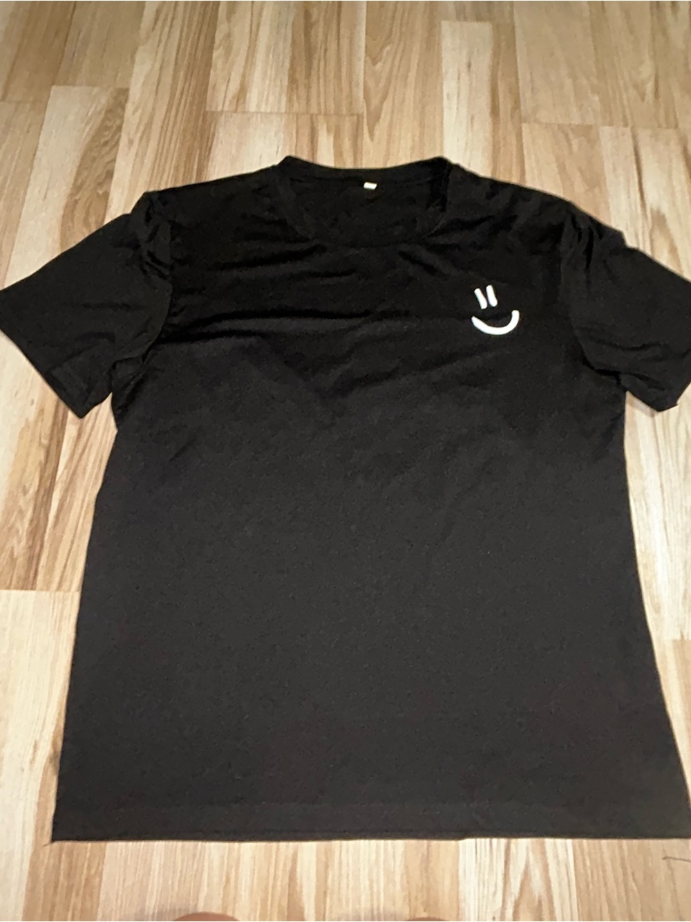 SHEIN Black Short Sleeve Tee with White Smile Graphic